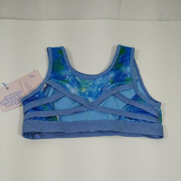 More Than Magic Sports Bra Girls Size L 10 12 Blue Galaxy Print Mesh Pullover - Picture 3 of 6